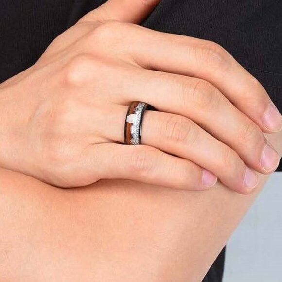 Noah Koa Wood Black Tungsten Carbine Men's Ring  *!NEW SIZES!* - Picture 8 of 12